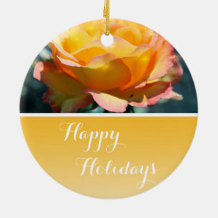 Gorgeous fancy yellow rose Happy holidays Ceramic Ornament