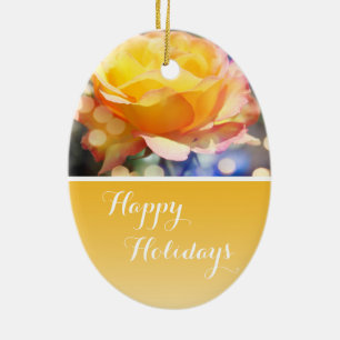 Gorgeous fancy yellow rose Happy holidays Ceramic Tree Decoration
