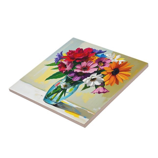 Gorgeous Floral Art Design Ceramic Tile (Side)