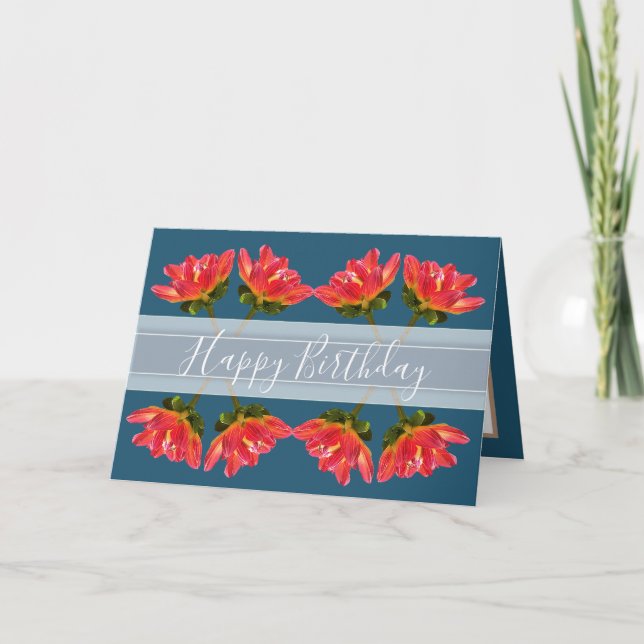 Gorgeous Floral Bouquet Red Dahlia Flower Birthday Card (Front)