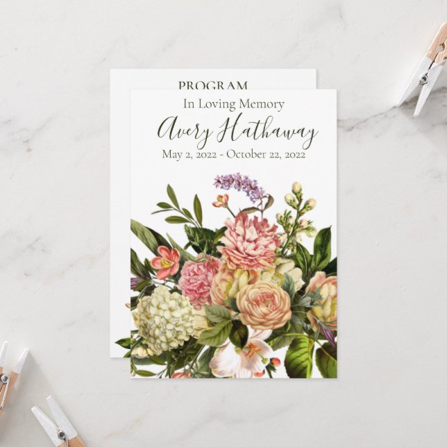 Gorgeous Floral Funeral Memorial Program (Front/Back In Situ)