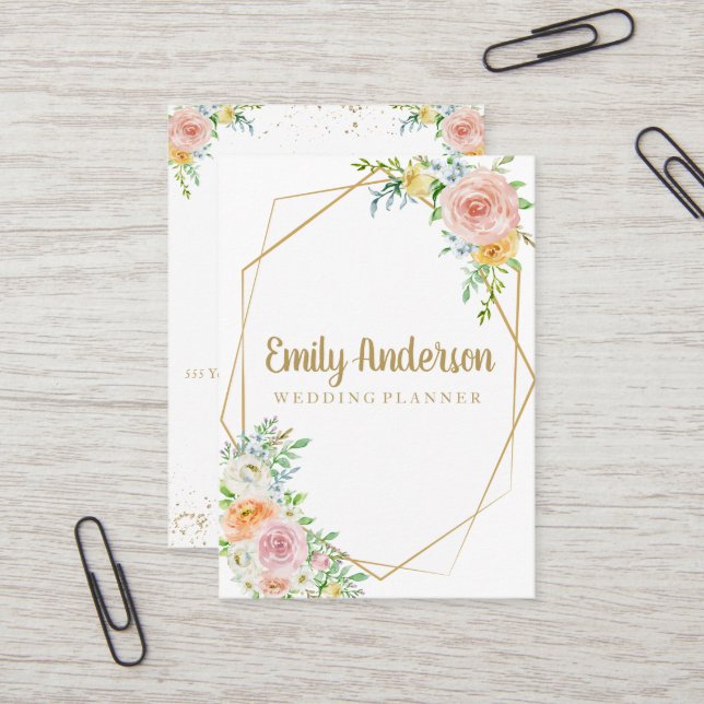 Gorgeous floral hello card | gold and blush flower (Front/Back In Situ)