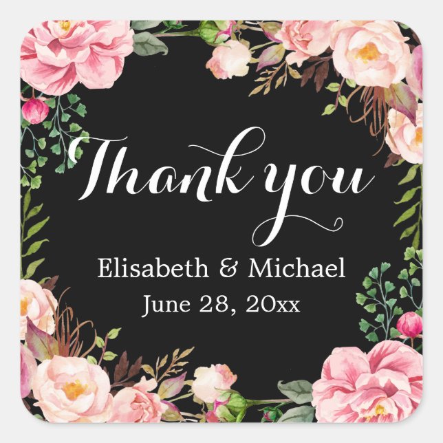 Gorgeous Floral Wreath Wrap Thank You Square Sticker (Front)