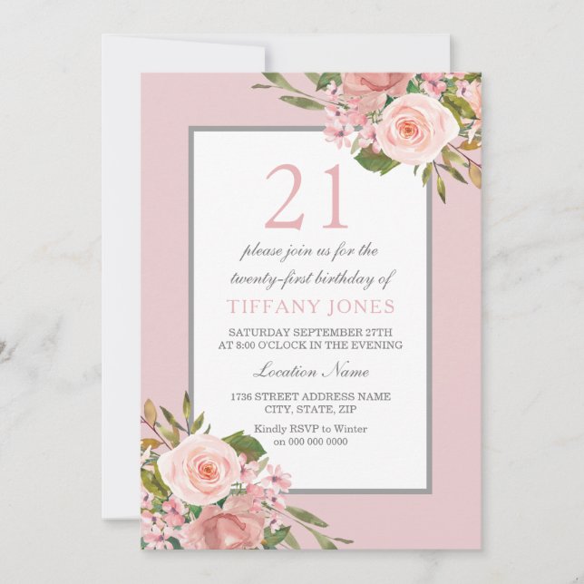 Gorgeous Flowers Girls 21st Birthday Party Invite (Front)