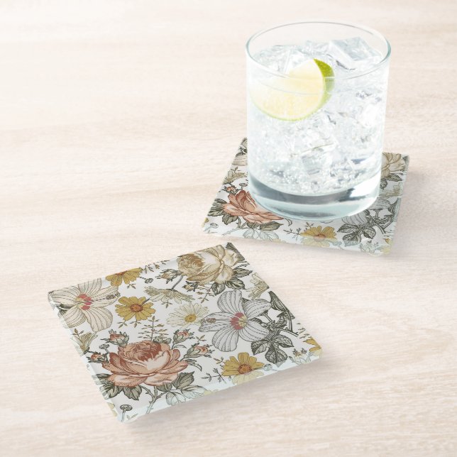 Gorgeous flowers glass coaster (Angled)