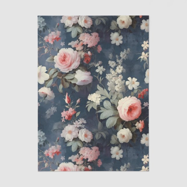 Gorgeous Flowers on a Dark Blue Background Tissue Paper (Front)