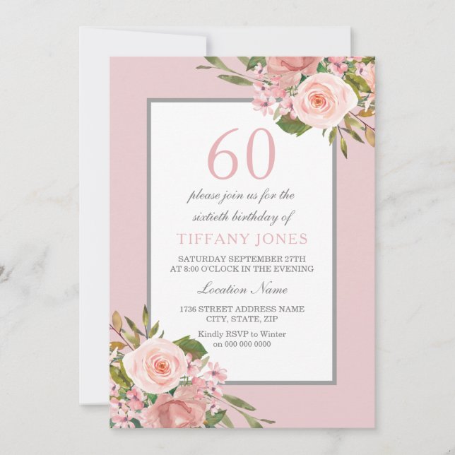 Gorgeous Flowers Womans 60th Birthday Party Invite (Front)