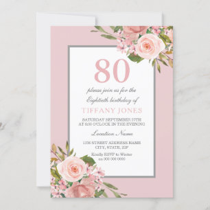 Gorgeous Flowers Womans 80th Birthday Party Invite