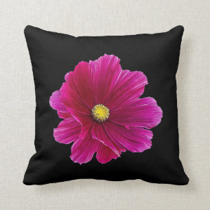 GORGEOUS FUCHSIA FLOWER ON EBONY BLACK CUSHION