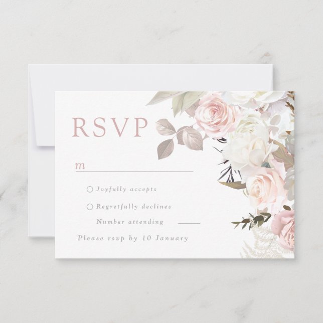 Gorgeous Garden Blush & White Floral Wedding RSVP Card (Front)