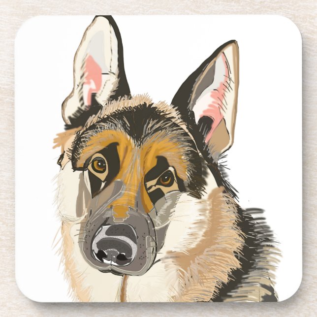Gorgeous German Shepherd, Alsation Dog Drawing Coaster (Front)