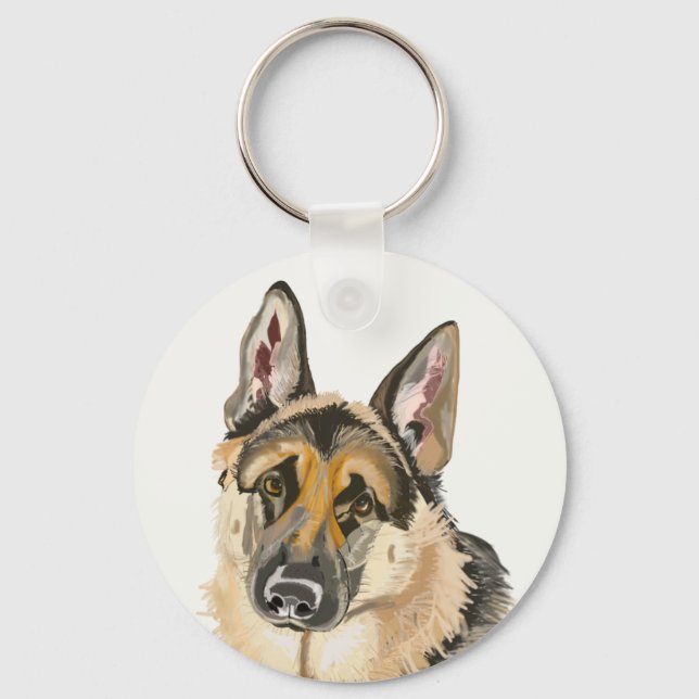 Gorgeous German Shepherd, Alsation Dog Drawing Key Key Ring (Front)