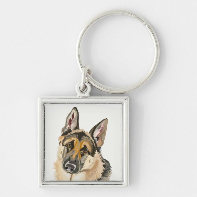 Gorgeous German Shepherd, Alsation Dog Drawing Key Ring (Front)