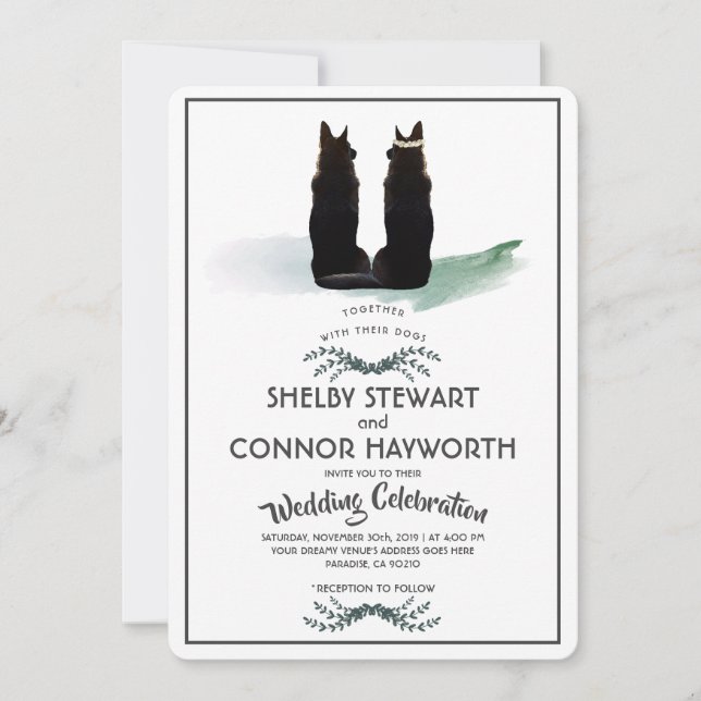 Gorgeous German Shepherd Silhouette Wedding Invitation (Front)