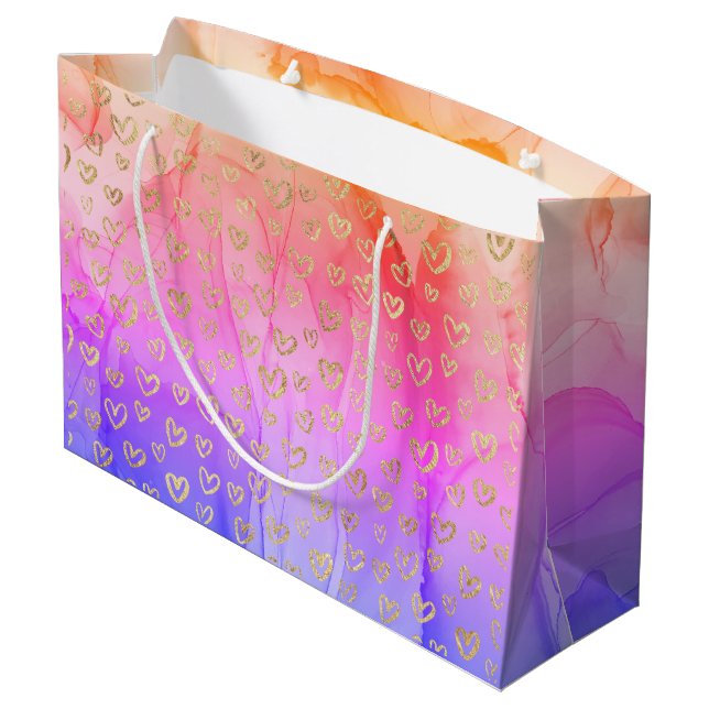 Gorgeous Girly Pink Purple Gold Hearts Large Gift Bag (Back Angled)