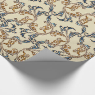 Gorgeous Glitter Damask Navy Gold Wrapping Paper