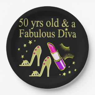 GORGEOUS GOLD 50TH BIRTHDAY DIVA DESIGN PAPER PLATE