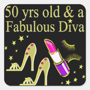 GORGEOUS GOLD 50TH BIRTHDAY DIVA DESIGN SQUARE STICKER