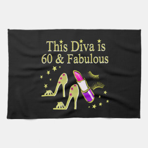 GORGEOUS GOLD 60TH BIRTHDAY HIGH HEEL DESIGN TEA TOWEL