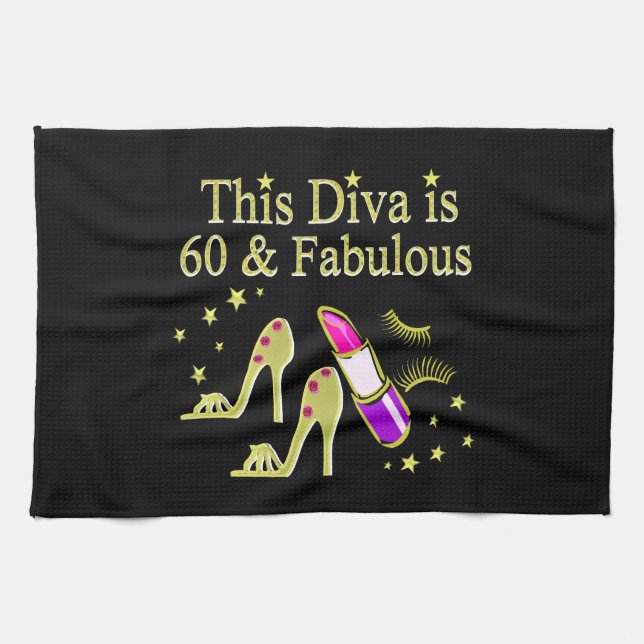 GORGEOUS GOLD 60TH BIRTHDAY HIGH HEEL DESIGN TEA TOWEL (Horizontal)