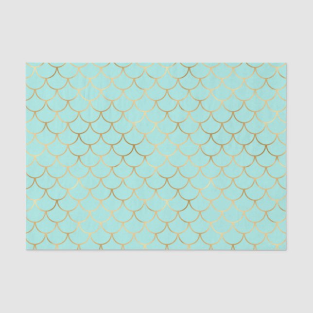 Gorgeous Gold and Mint Mermaid Scale Tissue Paper (Front)