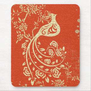 Gorgeous Gold Bird Fine Girly Retro Floral Mouse Pad