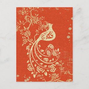 Gorgeous Gold Bird Fine Girly Retro Floral Postcard