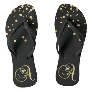 Gorgeous Gold Monogram Letter 'A' Diamond Heart Thongs