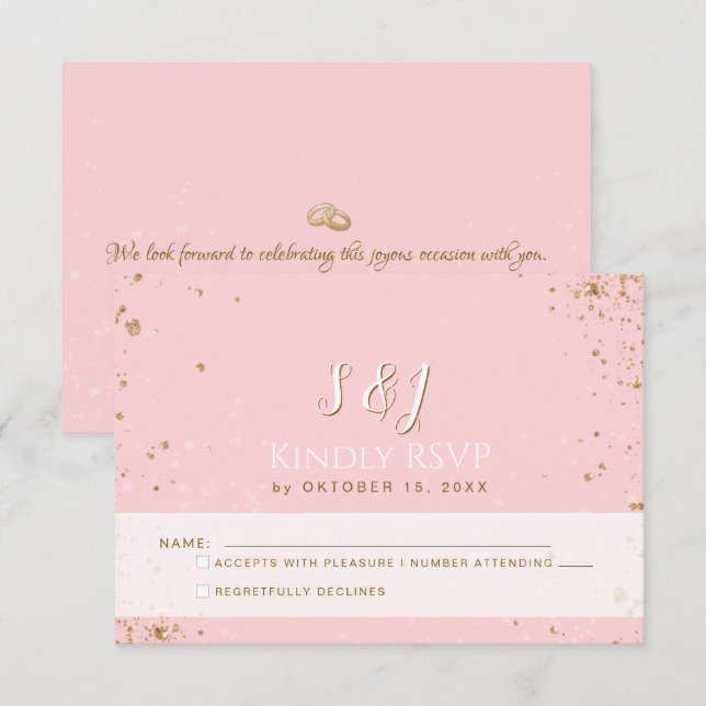 Gorgeous - Gold Pink RSVP 2 Card (Front/Back)