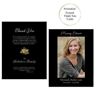 Gorgeous Gold Roses Photo Orthodox Funeral  Thank You Card