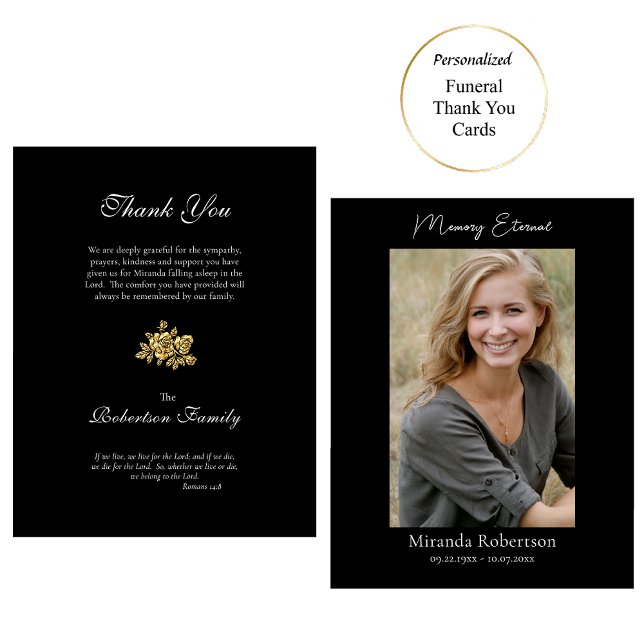 Gorgeous Gold Roses Photo Orthodox Funeral  Thank You Card (Creator Uploaded)