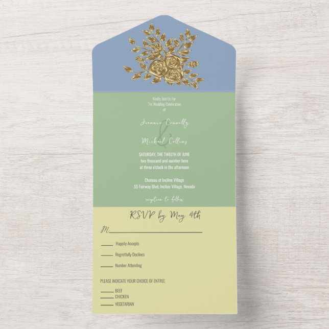 Gorgeous  Gold Rose's Wedding All In One Invitation (Inside)