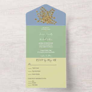Gorgeous  Gold Rose's Wedding All In One Invitation