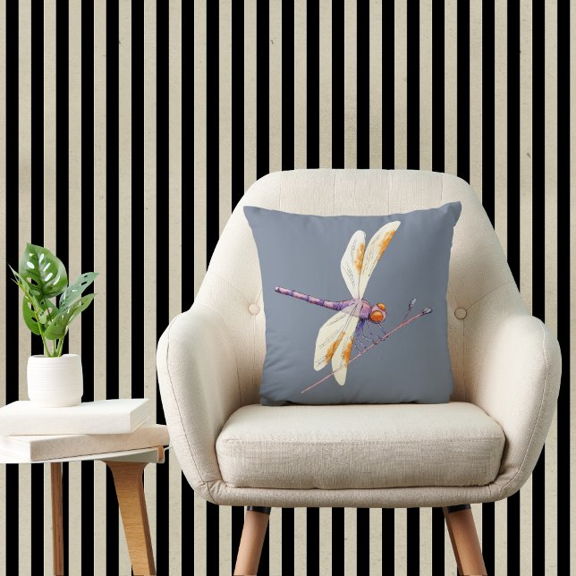Gorgeous Golden Dragonfly on Branch Against Grey Cushion (Creator Uploaded)