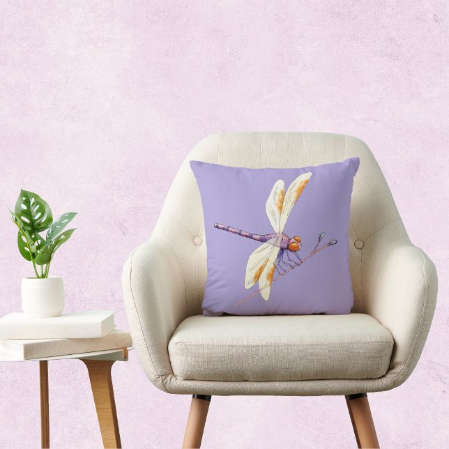 Gorgeous Golden Dragonfly on Branch Against Purple Cushion (Creator Uploaded)