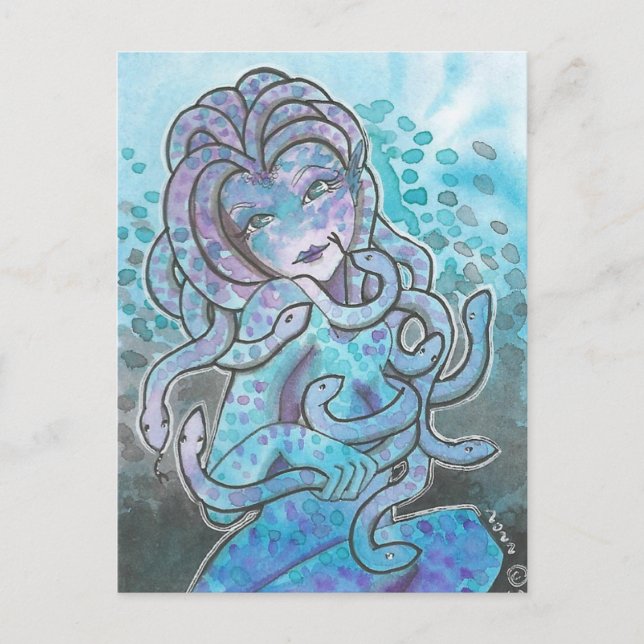 Gorgeous Gorgon blue Medusa Fantasy Art Postcard (Front)
