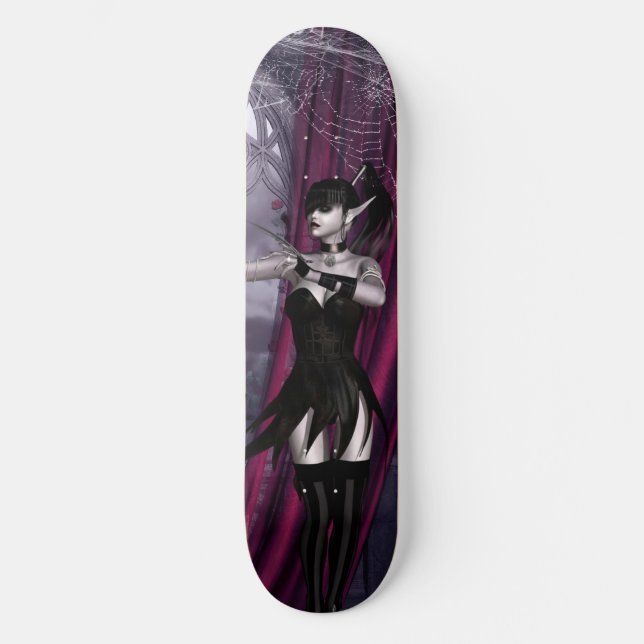 Gorgeous Goth girl cobwebs & curtains Skateboard (Front)