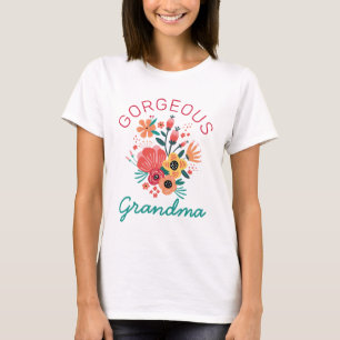 Gorgeous Grandma Retro Floral Flower Personalise T-Shirt