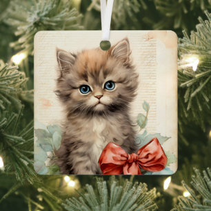 Gorgeous Gray Kitten Christmas Metal Tree Decoration
