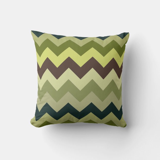 Gorgeous Green and Brown Chevron Pattern Cushion (Front)