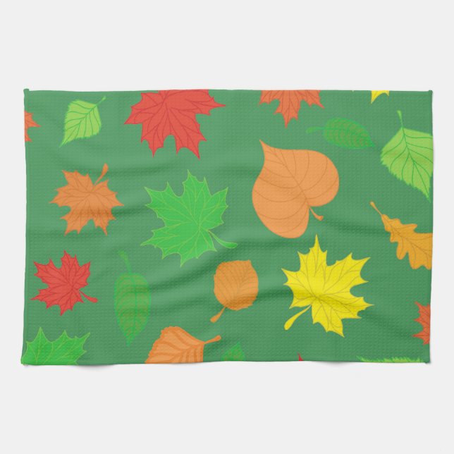 Gorgeous Green Autumn Leaves Tea Towel (Horizontal)