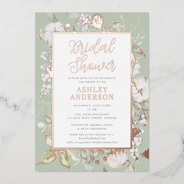 Gorgeous Green Botanical Bridal Shower Rose Gold  (Front)