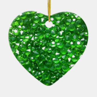 Gorgeous Green Crystals Ceramic Heart Ornament