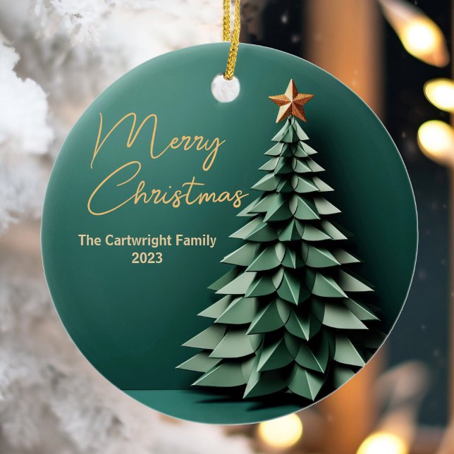 Gorgeous Green Gold Custom Christmas Party Tree Ceramic Ornament (Creator Uploaded)
