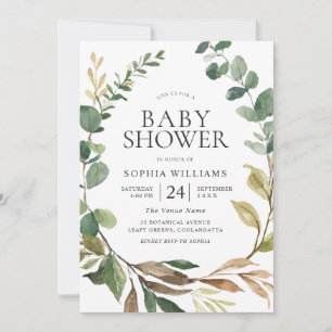 Gorgeous Green Leaves Wreath Baby Shower Invitation