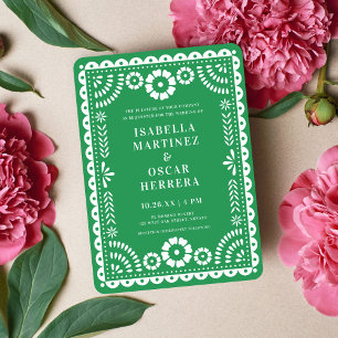 Gorgeous Green Papel Picado Inspired Wedding Invitation