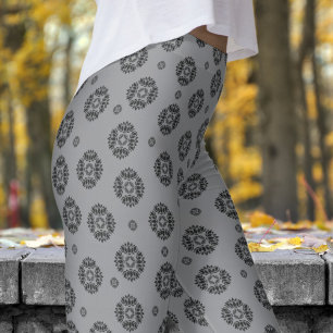 Gorgeous Grey and Black Mandela Pattern Leggings