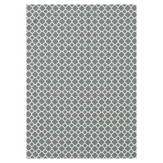 Gorgeous Grey and White Quatrefoil Pattern Tablecloth (Front)
