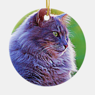 Gorgeous Grey Cat Ceramic Tree Decoration