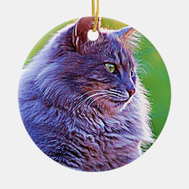 Gorgeous Grey Cat Ceramic Tree Decoration (Front)